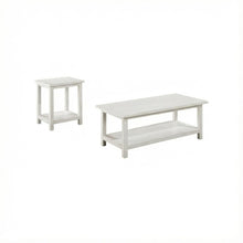 Distressed White 2-Piece Coffee and End Table Set with Farmhouse Style