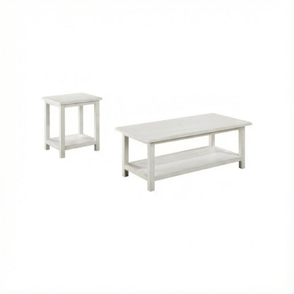 Distressed White 2-Piece Coffee and End Table Set with Farmhouse Style