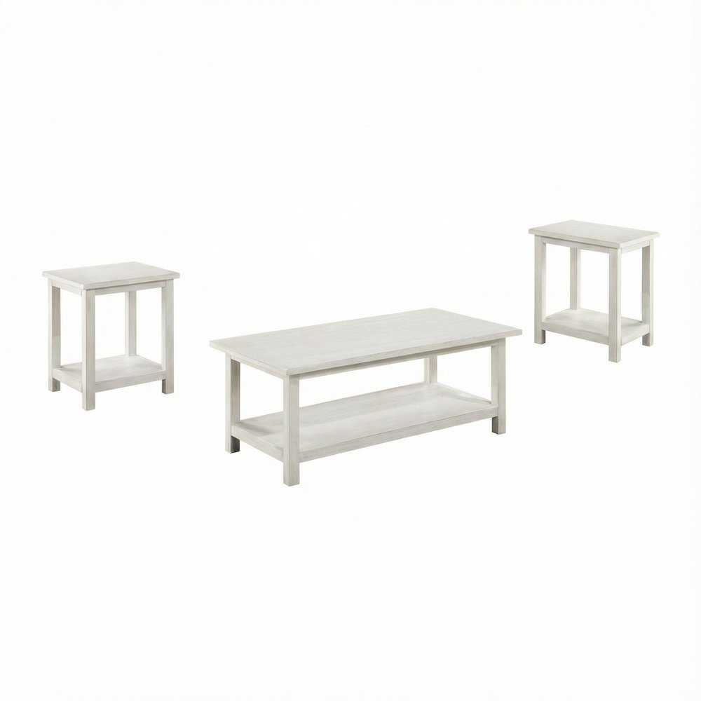 Distressed White 3-Piece Coffee and End Table Set with Rectangular Shape