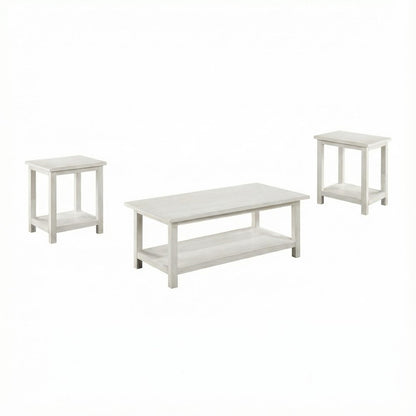 Distressed White 3-Piece Coffee and End Table Set with Rectangular Shape