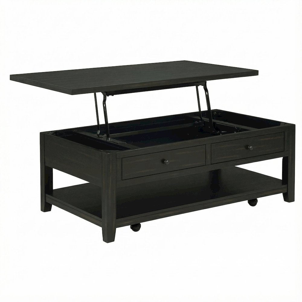 Distressed Java Mobile Lift Top Coffee Table Rectangular Coastal Style