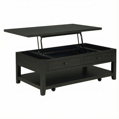 Distressed Java Mobile Lift Top Coffee Table Rectangular Coastal Style