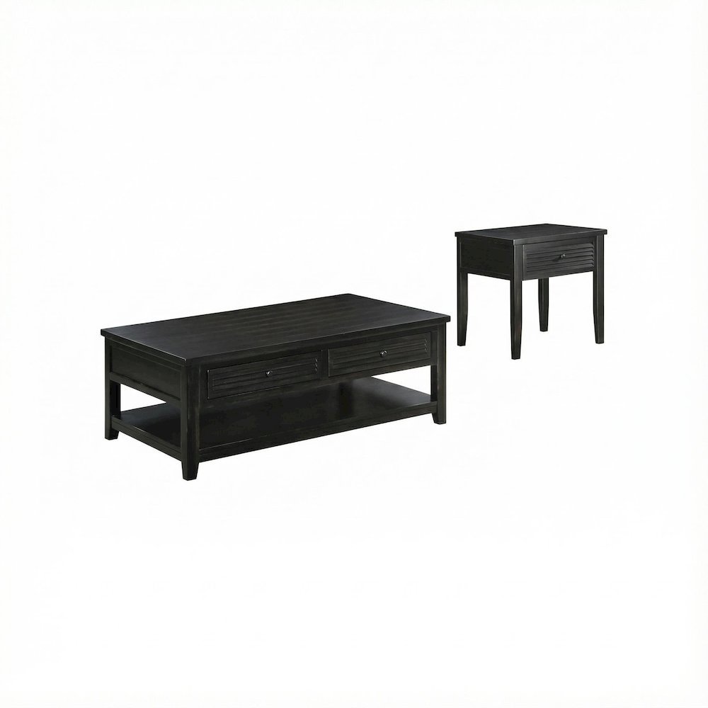 Distressed Java 2-Piece Coffee and End Table Set with Farmhouse Style