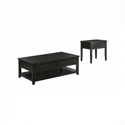 Distressed Java 2-Piece Coffee and End Table Set with Farmhouse Style