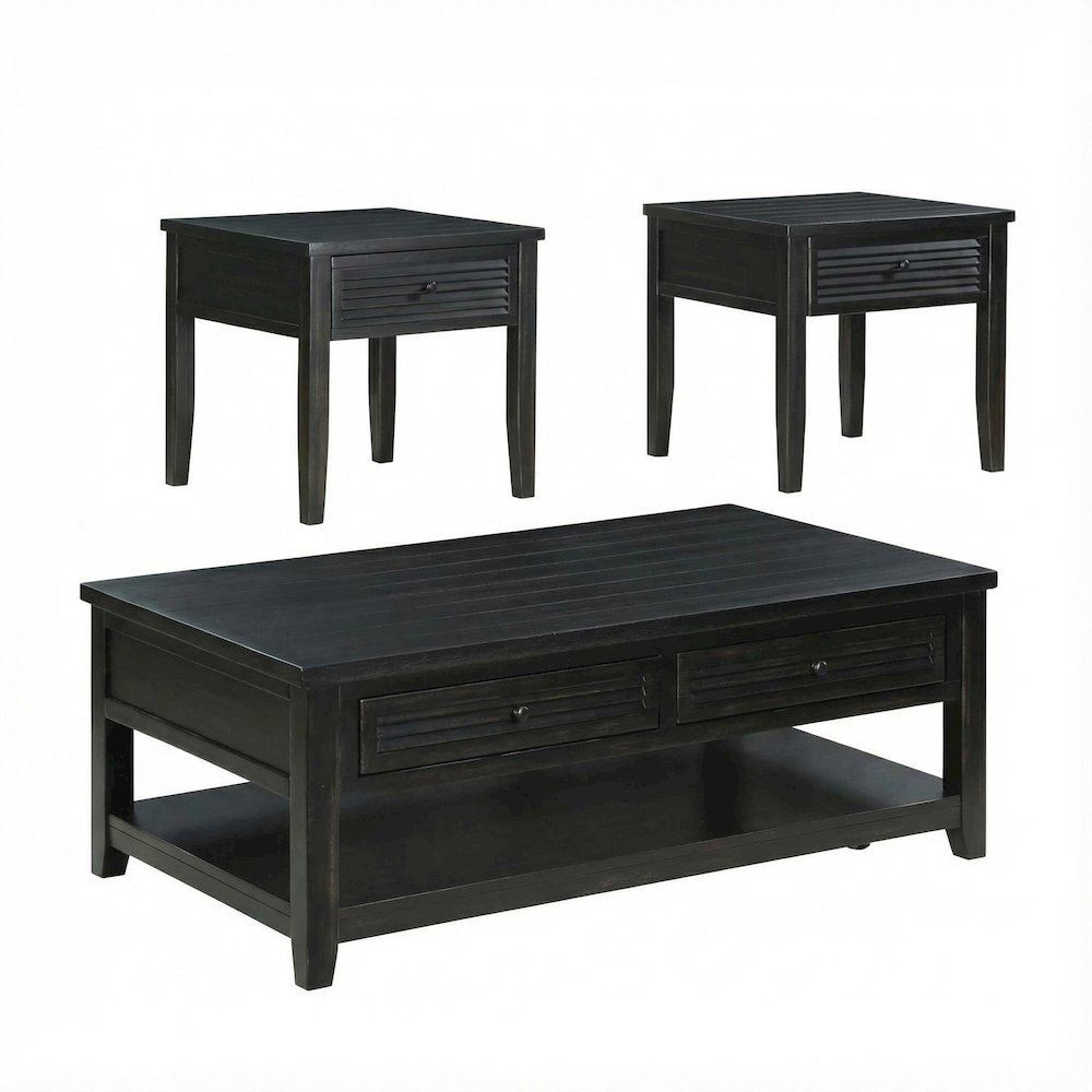 Distressed Java 3-Piece Coffee and End Table Set Farmhouse Style Sturdy Design