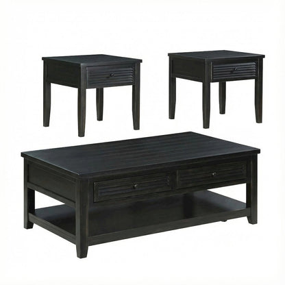 Distressed Java 3-Piece Coffee and End Table Set Farmhouse Style Sturdy Design