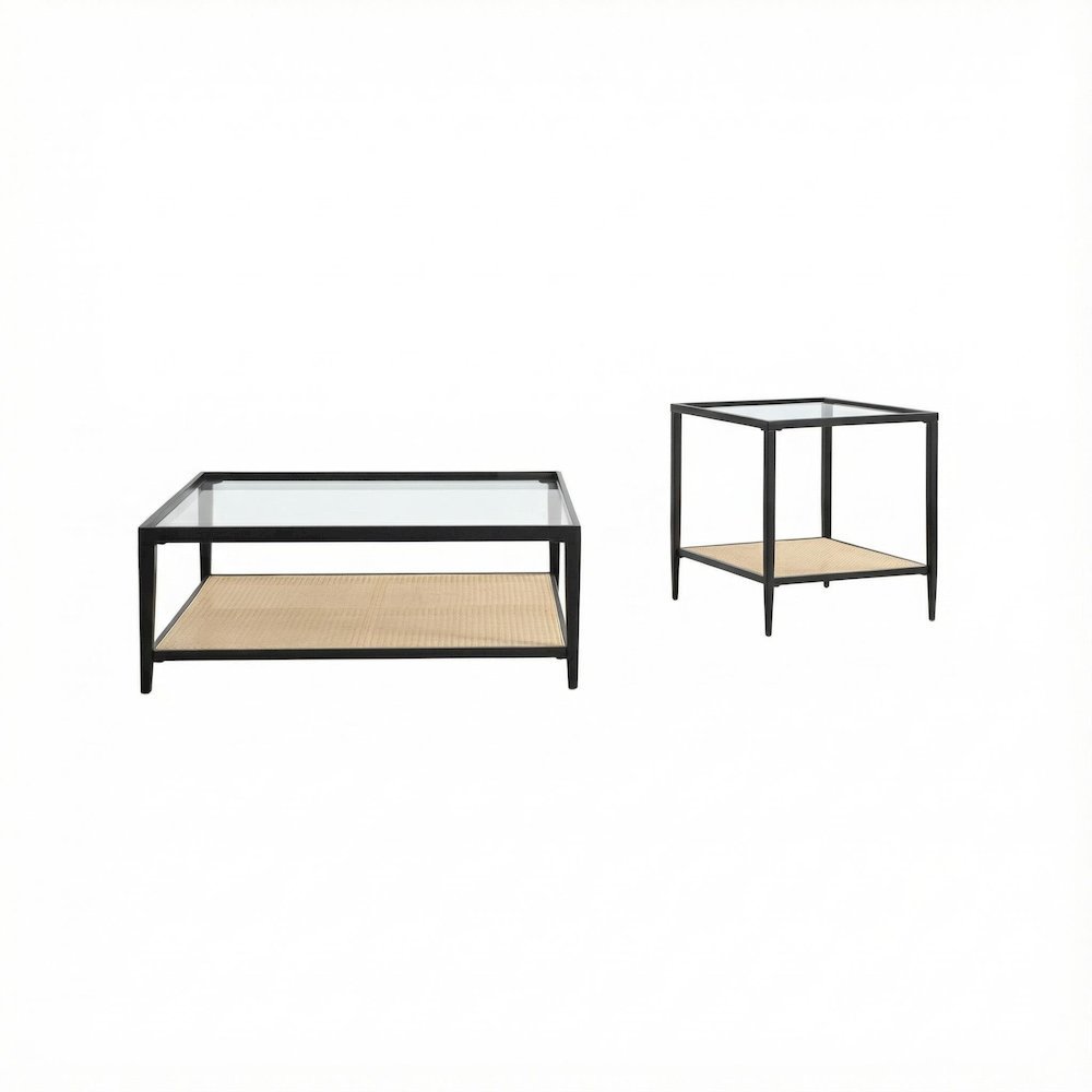 Black 2-Piece Coffee and End Table Set with Square Shape and Levelers