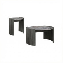 Distressed Grey 2-Piece Round Coffee and End Table Set with Contemporary Style