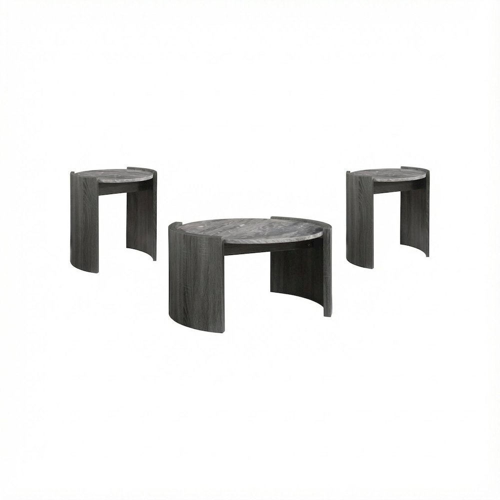 Distressed Grey 3-Piece Round Coffee and End Table Set with Contemporary Design