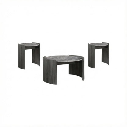 Distressed Grey 3-Piece Round Coffee and End Table Set with Contemporary Design