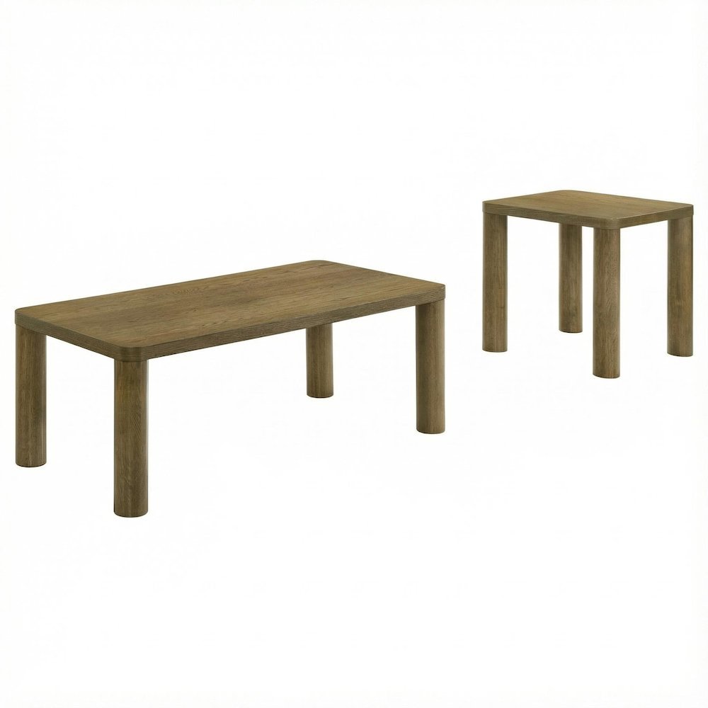 Brown Oak 2-Piece Coffee Table Set with Rectangular Coffee and End Table