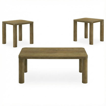Brown Oak 3-Piece Coffee and End Table Set,Rectangular Tops, Transitional Design