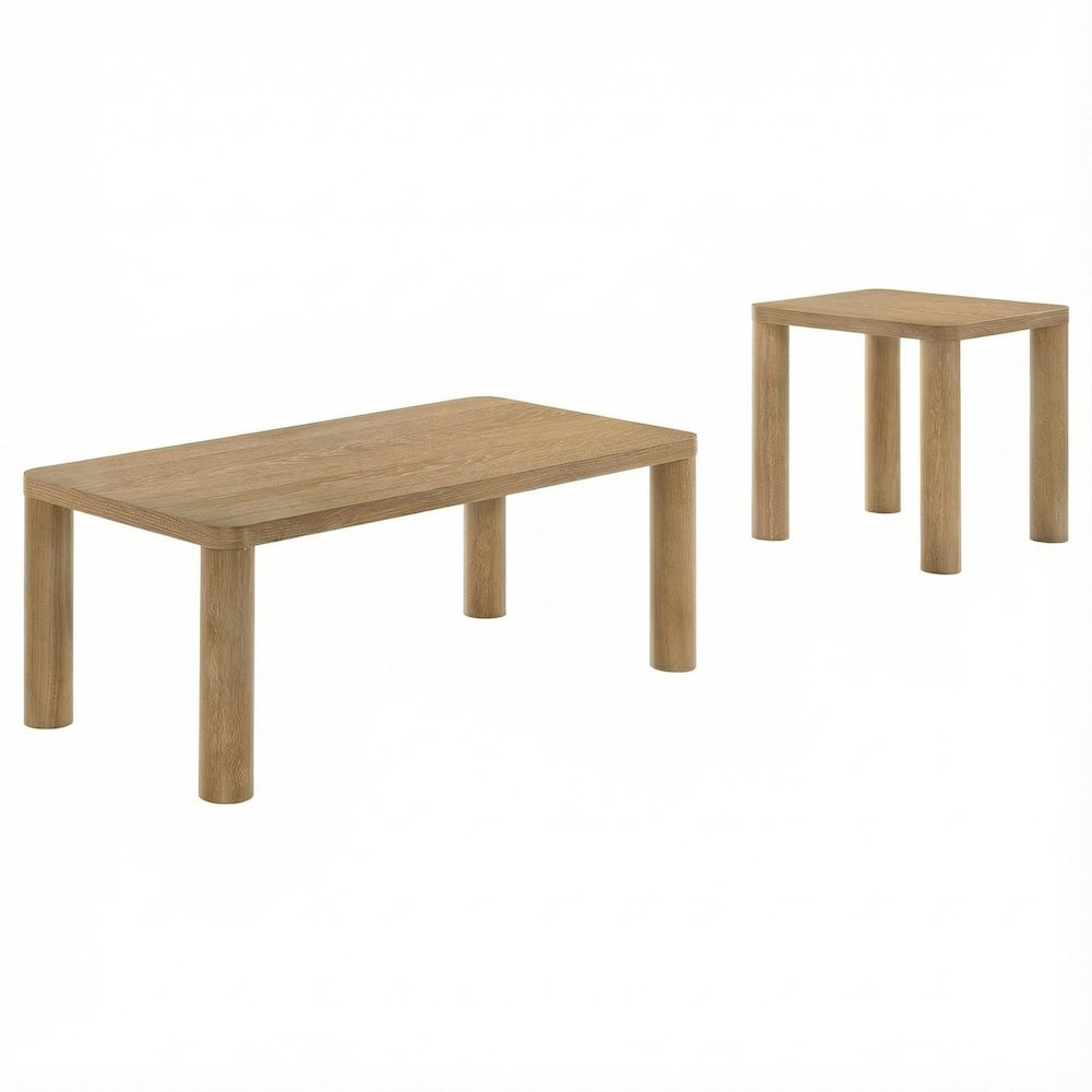 Light Oak 2-Piece Cocktail Coffee and End Table Set with Rectangular Design