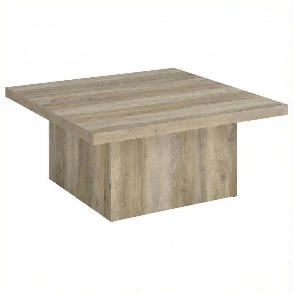 Square Distressed Pine Coffee Table with Plastic Glide and Transitional Style