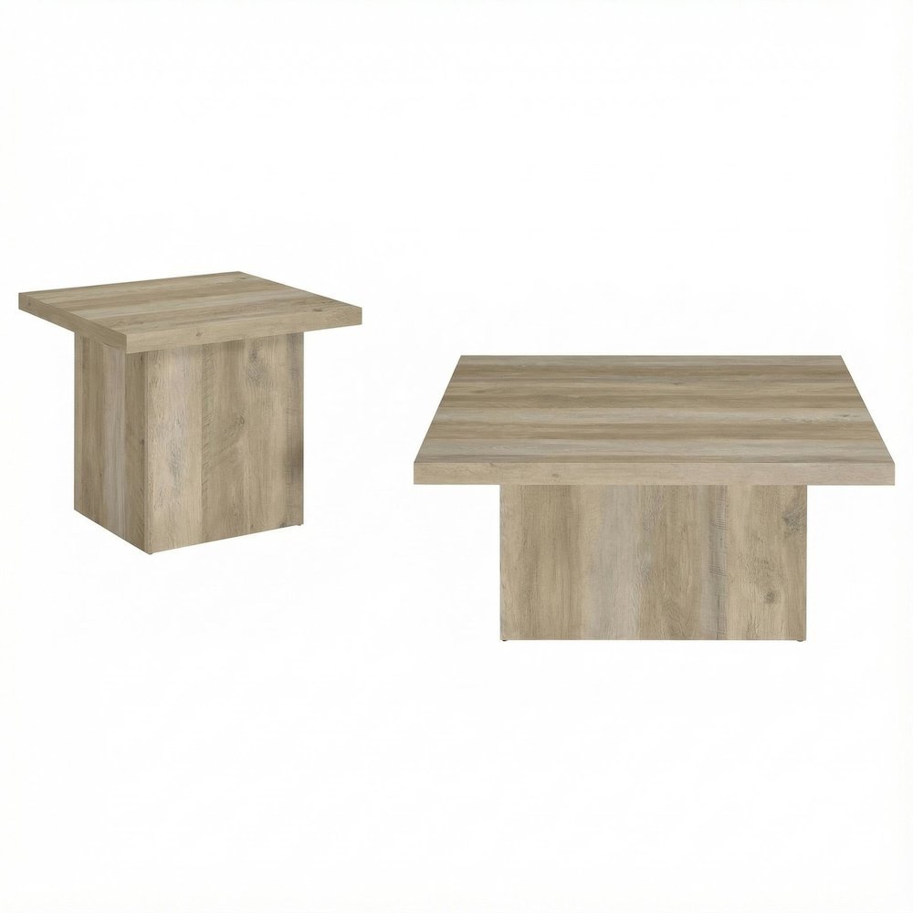 Distressed Pine 2-Piece Square Coffee and End Table Set with Plastic Glides