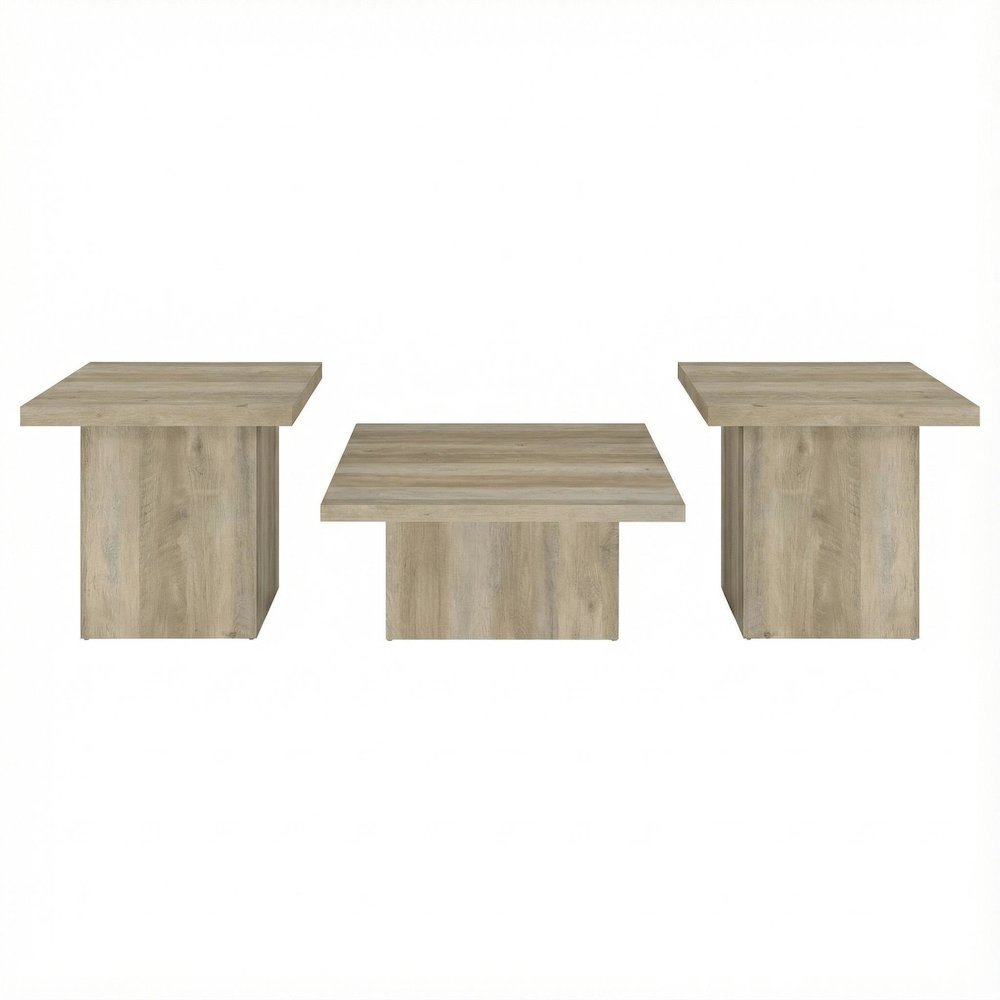 Distressed Pine 3-Piece Square Coffee and End Table Set with Plastic Glide