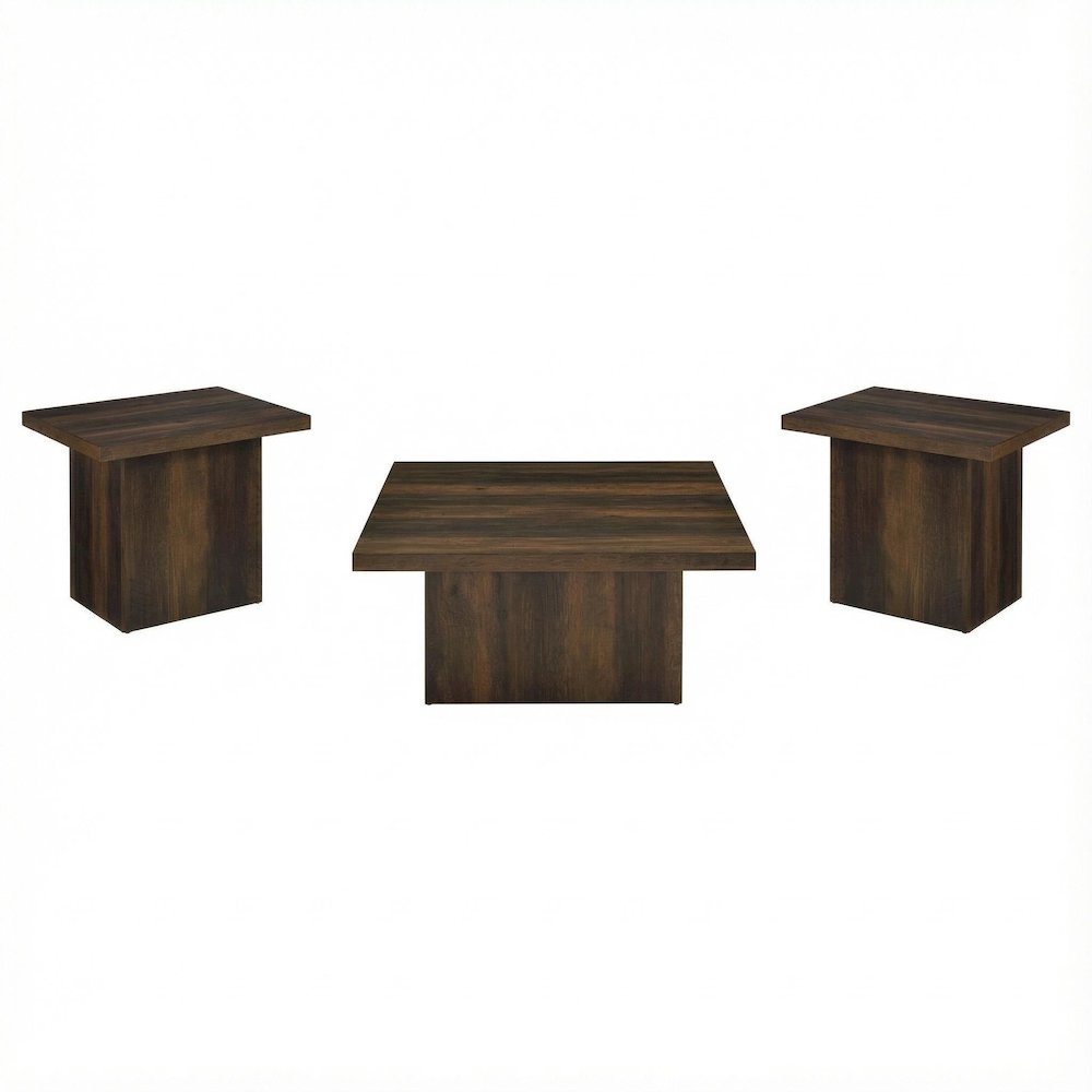 Dark Pine 3-Piece Square Coffee and End Table Set with Plastic Glides