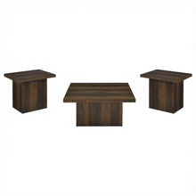 Dark Pine 3-Piece Square Coffee and End Table Set with Plastic Glides
