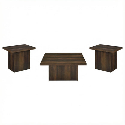 Dark Pine 3-Piece Square Coffee and End Table Set with Plastic Glides