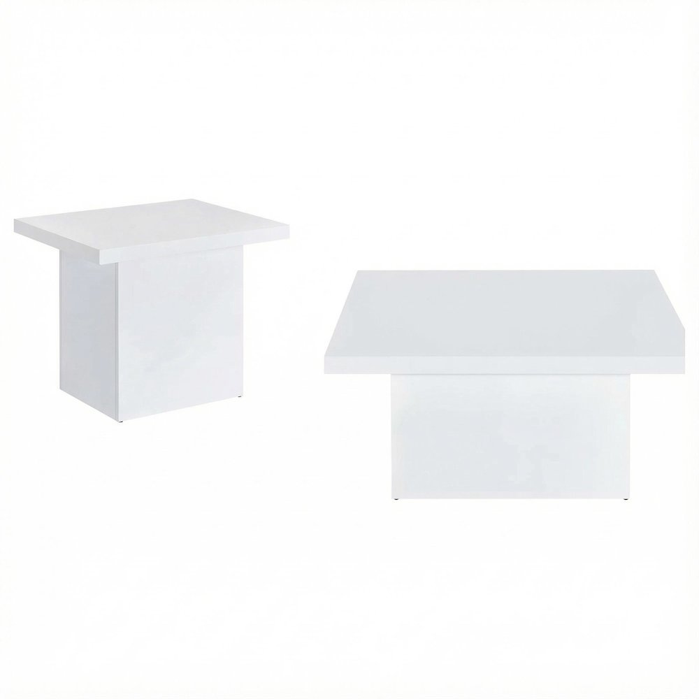 White 2-Piece Square Coffee and End Table Set with High Gloss Finish