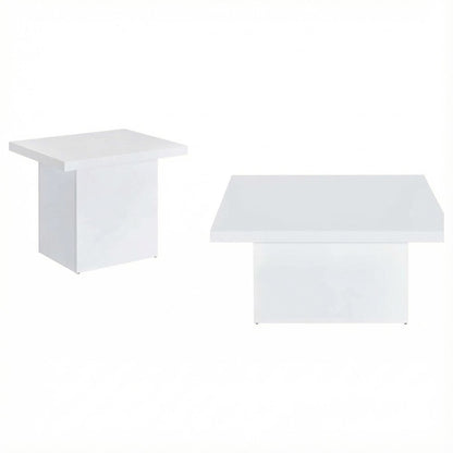 White 2-Piece Square Coffee and End Table Set with High Gloss Finish