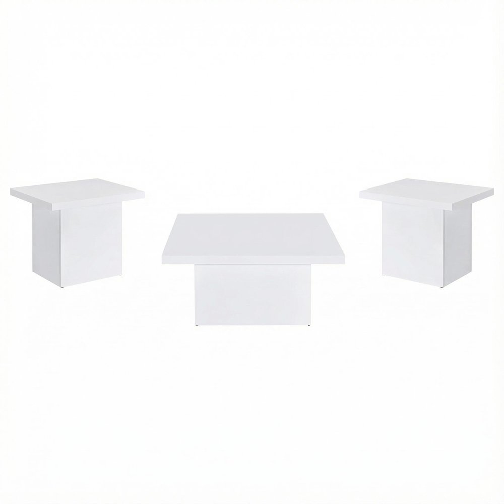 White High Gloss 3-Piece Square Coffee and End Table Set with Plastic Glides