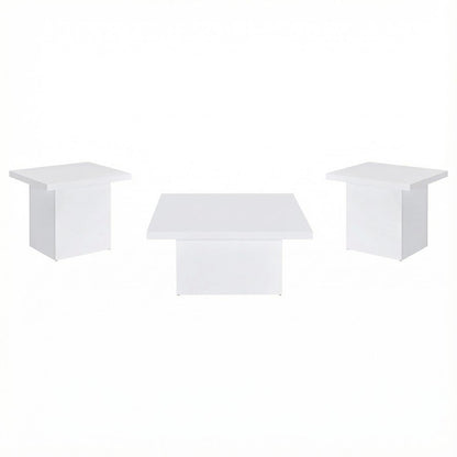White High Gloss 3-Piece Square Coffee and End Table Set with Plastic Glides