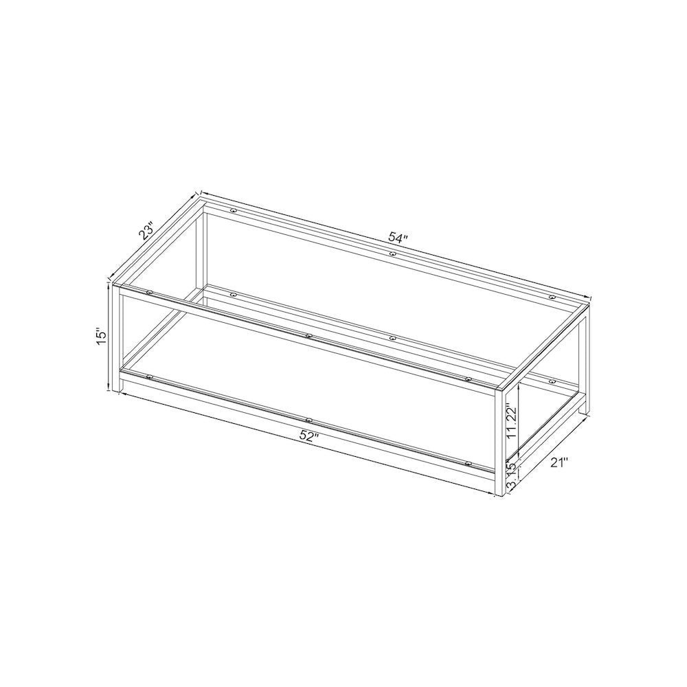 Contemporary Coffee Table, Black Nickel Finish, Tempered Glass Shelf