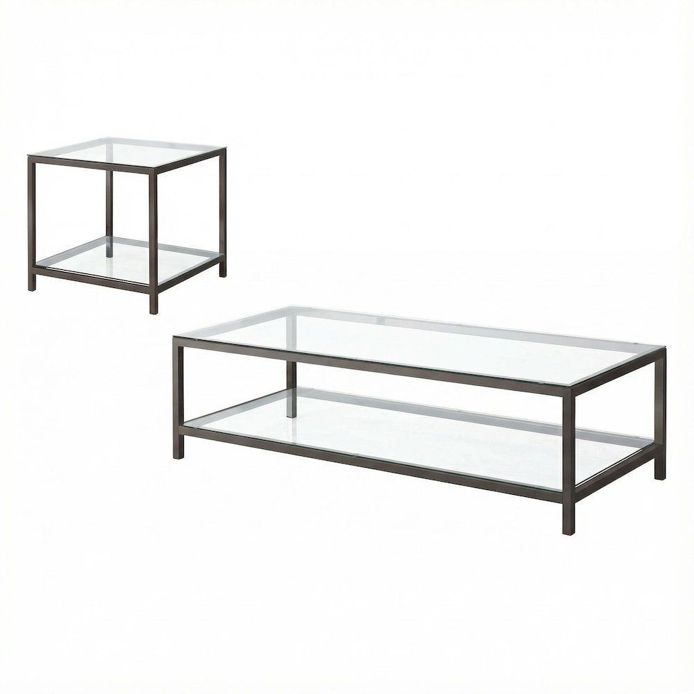 Black Nickel 2-Piece Coffee and End Table Set with Contemporary Design