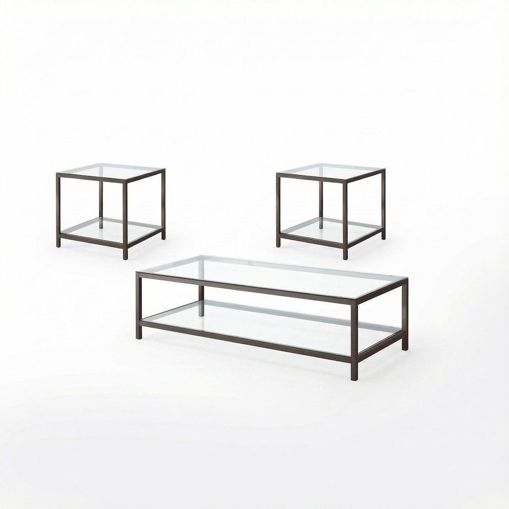 Black 3-Piece Living Room Table Set with Rectangular Coffee and End Tables