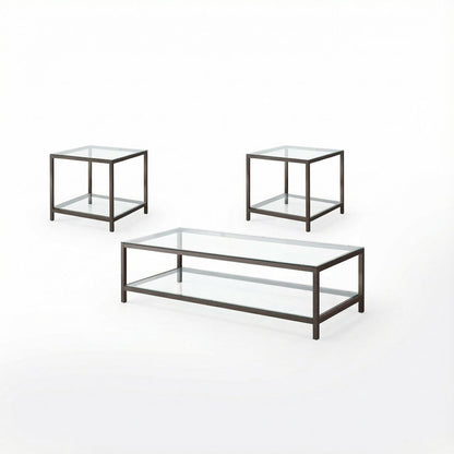 Black 3-Piece Living Room Table Set with Rectangular Coffee and End Tables