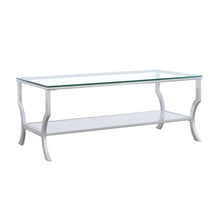 Coffee Table, Glass Top, Chrome Metal, Mirrored Shelf