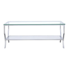 Coffee Table, Glass Top, Chrome Metal, Mirrored Shelf