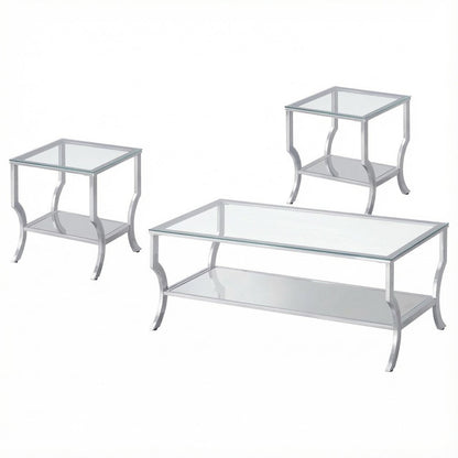 Chrome 3-Piece Glass Top Coffee and End Table Set with Levelers