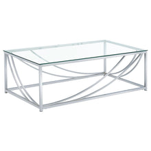 Elegant Rectangular Coffee Table, Chrome Accents, Smooth Glass Top