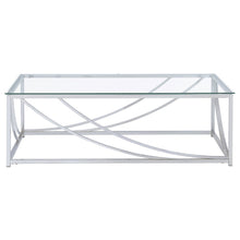 Elegant Rectangular Coffee Table, Chrome Accents, Smooth Glass Top