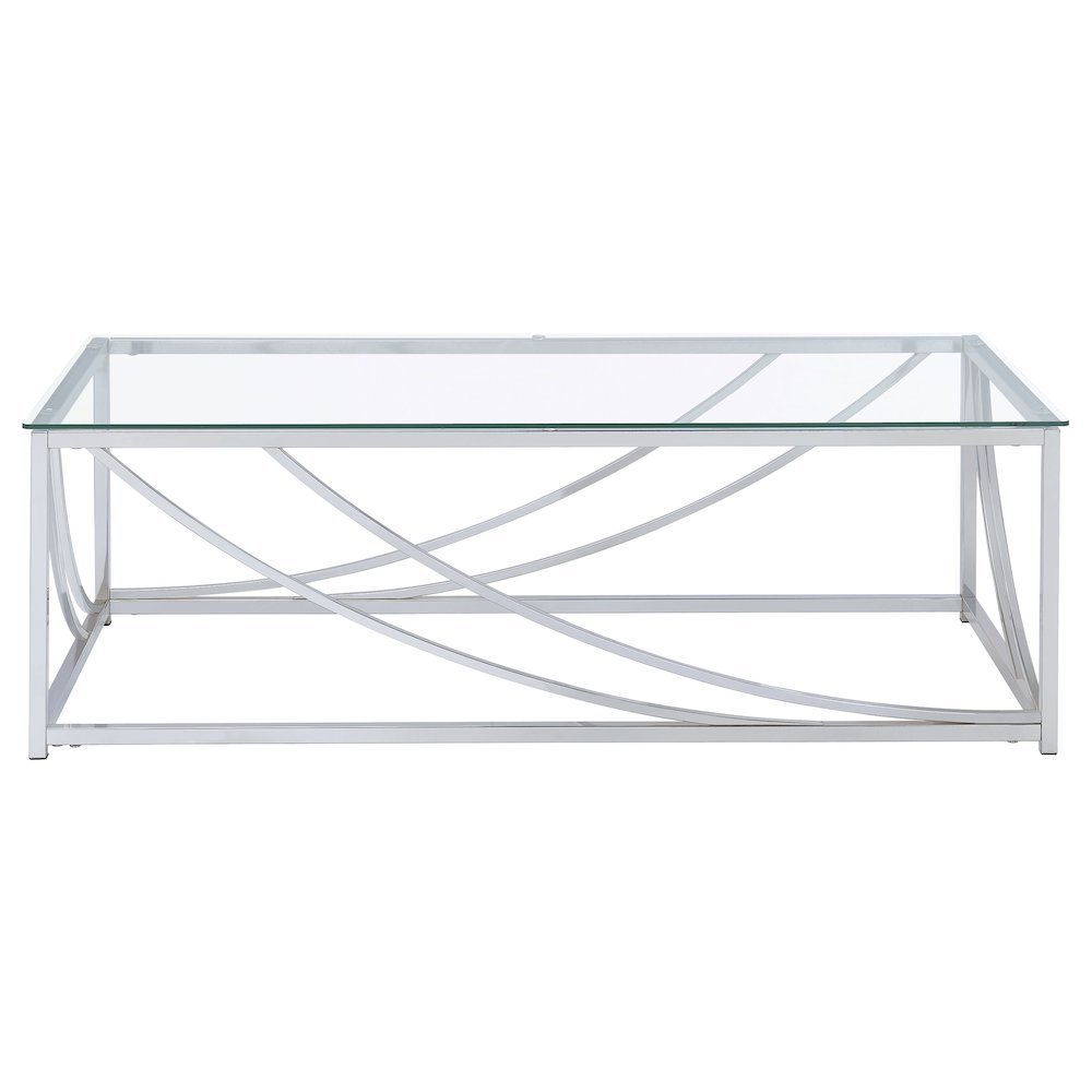 Elegant Rectangular Coffee Table, Chrome Accents, Smooth Glass Top