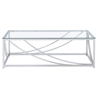 Elegant Rectangular Coffee Table, Chrome Accents, Smooth Glass Top