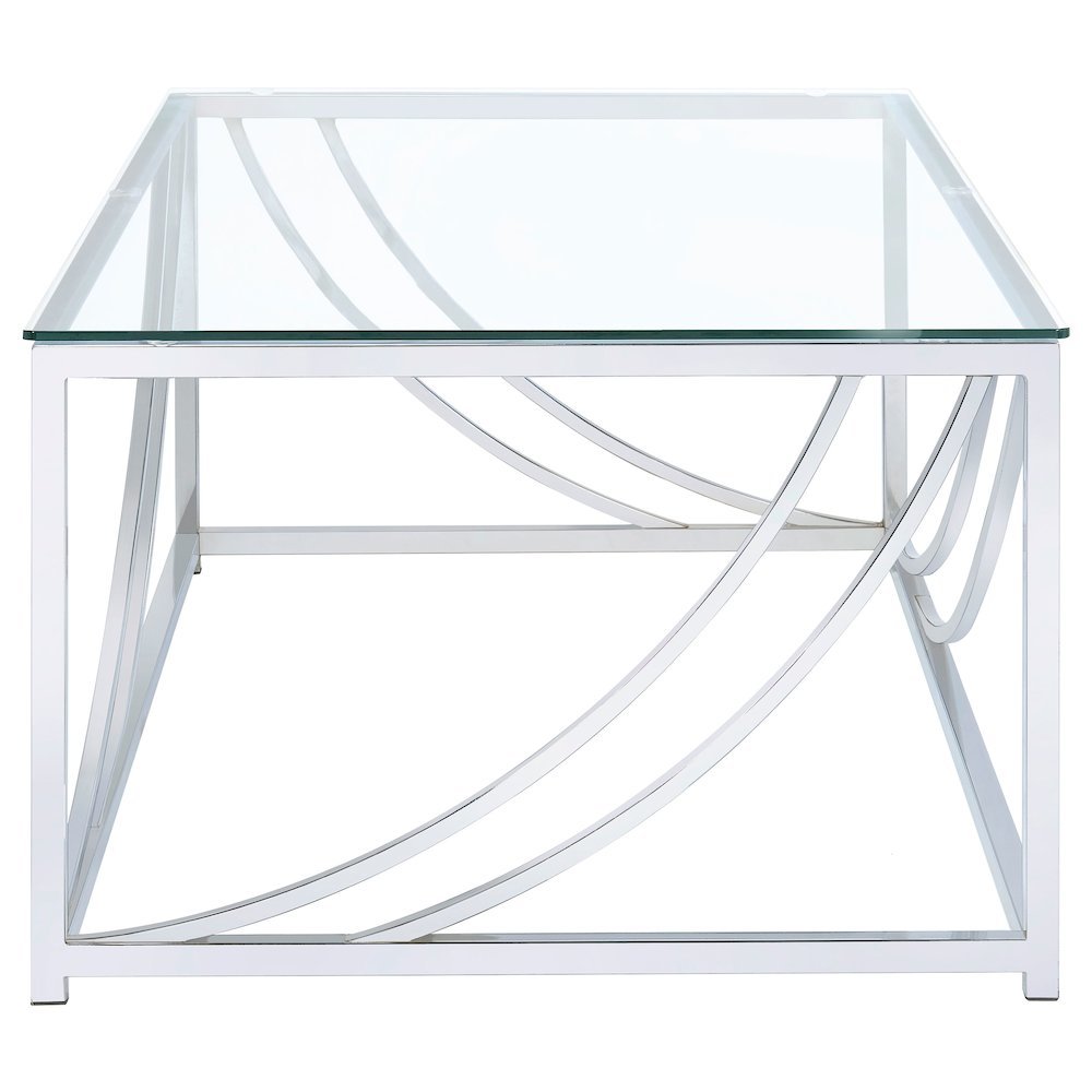 Elegant Rectangular Coffee Table, Chrome Accents, Smooth Glass Top