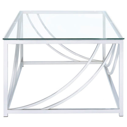 Elegant Rectangular Coffee Table, Chrome Accents, Smooth Glass Top