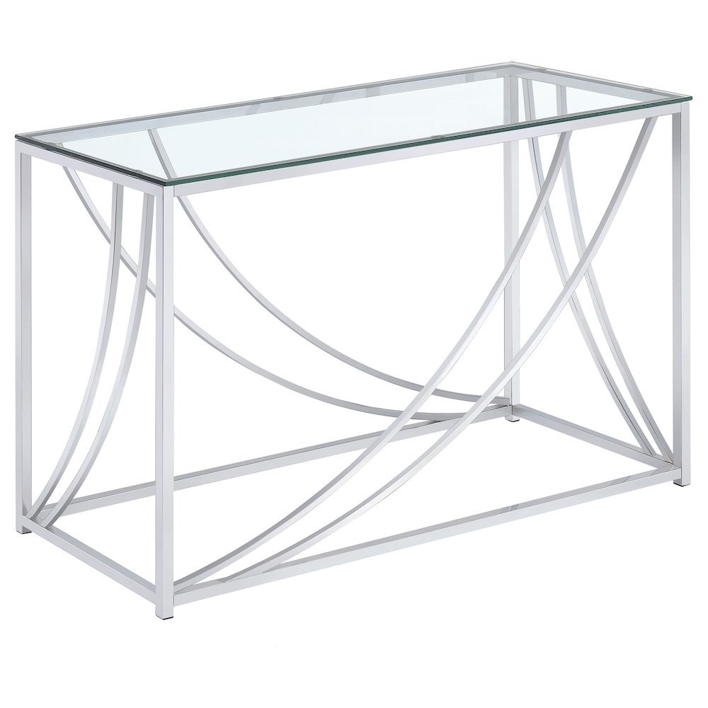 Elegant Console Table, Chrome Accents, Smooth Glass Top, Entryway Accent