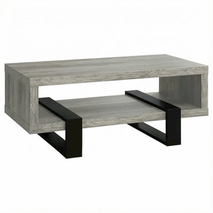 Grey Driftwood Rectangular Coffee Table Engineered Wood Contemporary Design