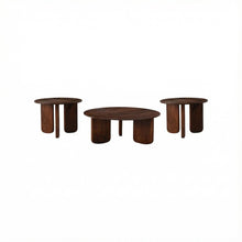 3-Piece Solid Wood Round Coffee and End Table Set Mid-Century Modern Design