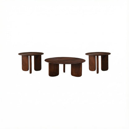 3-Piece Solid Wood Round Coffee and End Table Set Mid-Century Modern Design