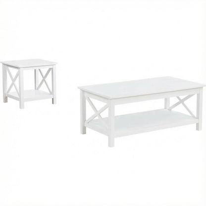White 2-Piece Rectangular Lift Top Coffee Table Set with Coastal Style