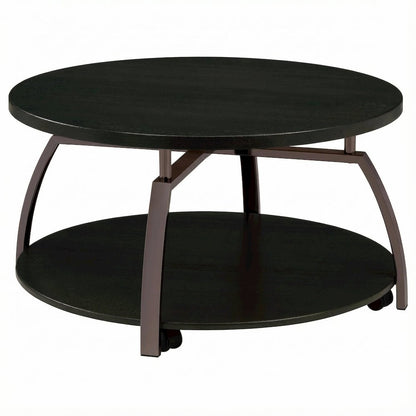 Round Dark Grey Coffee Table with Engineered Wood Top and Contemporary Design
