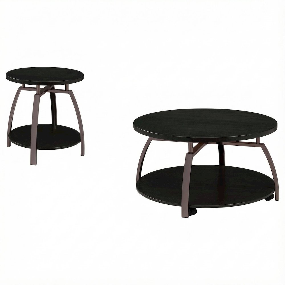 Dark Charcoal 2-Piece Round Coffee and End Table Set with Contemporary Style