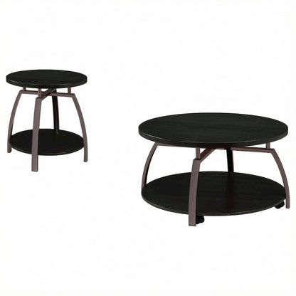 Dark Charcoal 2-Piece Round Coffee and End Table Set with Contemporary Style