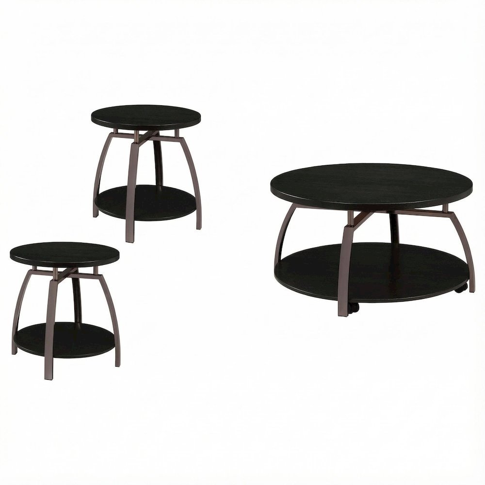 Dark Charcoal Round 3-Piece Coffee and End Table Set with Contemporary Design
