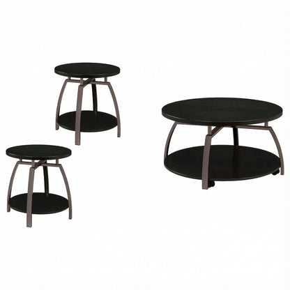 Dark Charcoal Round 3-Piece Coffee and End Table Set with Contemporary Design